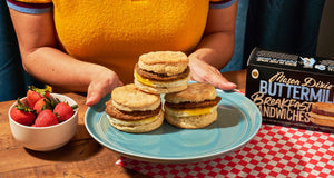 SWEET MAPLE PANCAKE SANDWICH WITH SAUSAGE & EGG